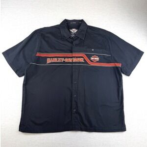 Harley Davidson Mens XL Black Short Sleeve Button Up Shirt American Embroidered